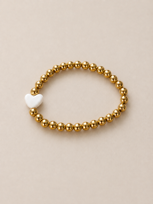 Gold and White Heart Bracelet